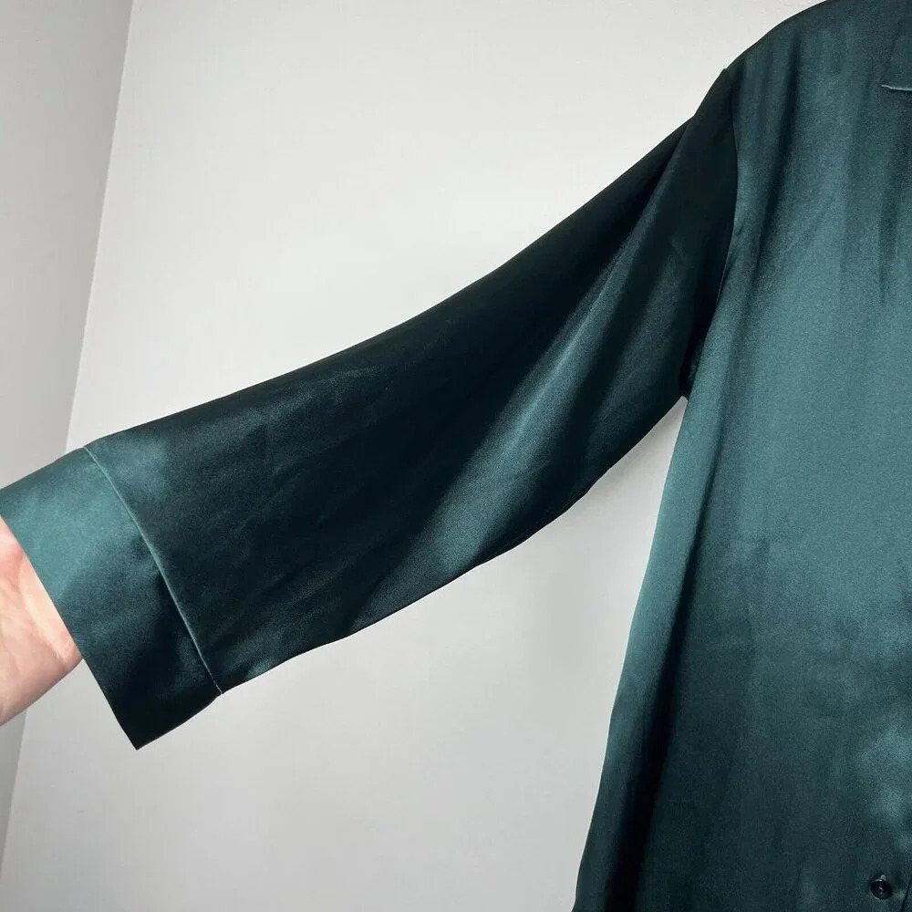 Jones New York Satin Dark Green Over side Button Down Mini Short Dress Sz XS Pjs - Picture 4 of 7